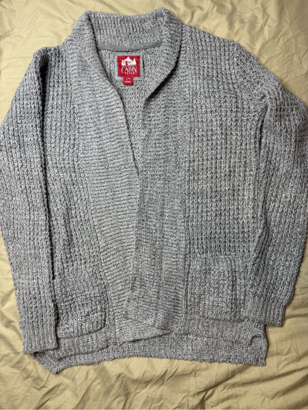 Cabin Fever Women's Gray Shawl Collar Knit Sweater Large